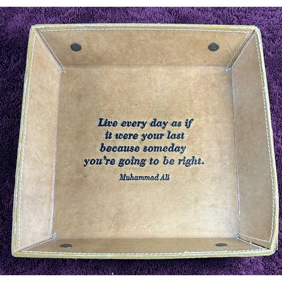 NWT‎ Two's Company Leather Desk Tray, Catch All, w/  Muhammad Ali Saying " - Picture 1 of 7